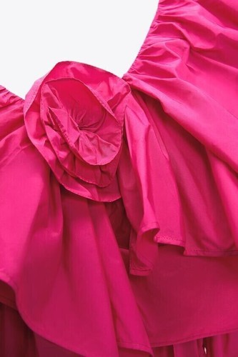 ZARA WOMAN NWT FUCHSIA RUFFLED ASYMMETRIC TOP 8546/180 SIZE S - 第 6/8 張圖片