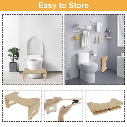 Toilet Footstool Bamboo Toilet Squat Stool Foldable Poop Stool Nonslip JK - Picture 3 of 11