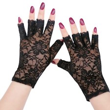 Black Lace Gloves NEW Short Fingerless Cosplay Halloween Gothic Fancy Dress