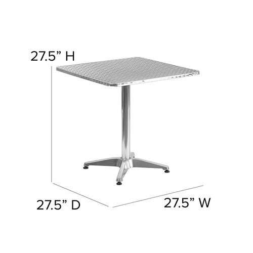 27.5'' Square Aluminum Indoor-Outdoor Restaurant Dining Table with Metal Base - Picture 9 of 10