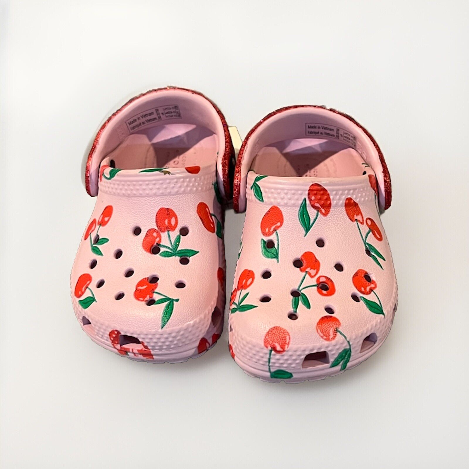 Pink Glitter Crocs Classic Clog Food Print Slip-On Toddler Shoes Sz 4 NWT-image