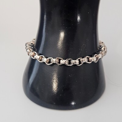 Hammered Rolo Chain Bracelet Heavy Pure .999 Sterling Silver Vintage 26g 7''