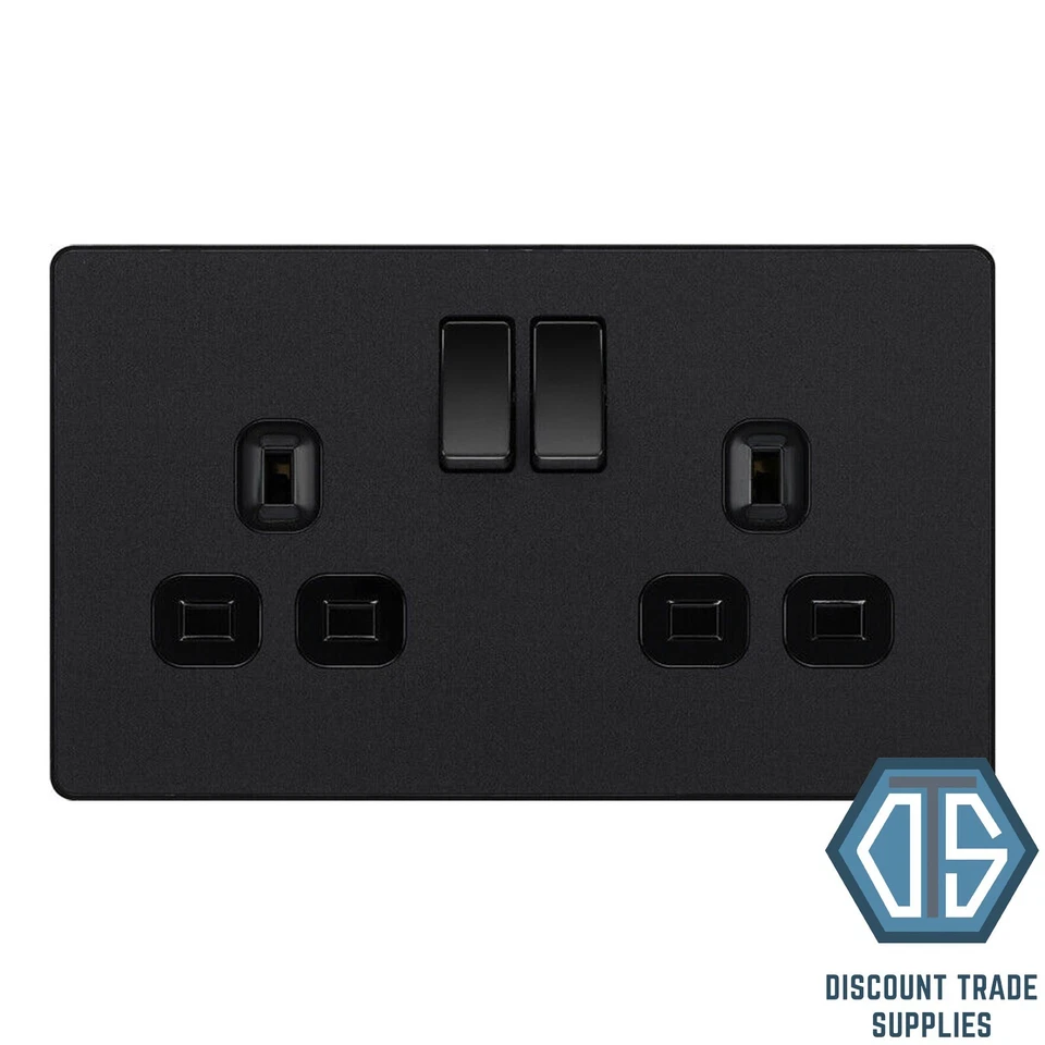 BG Evolve Matt Black PCDMB22B 2 Gang 13A Double Switched Socket Black Insert