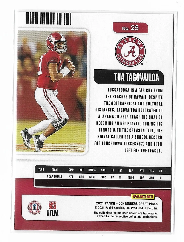 2021 Panini Contenders Draft Picks - Conference Finals Ticket #25 Tua Tagovailoa - Image 2 of 2