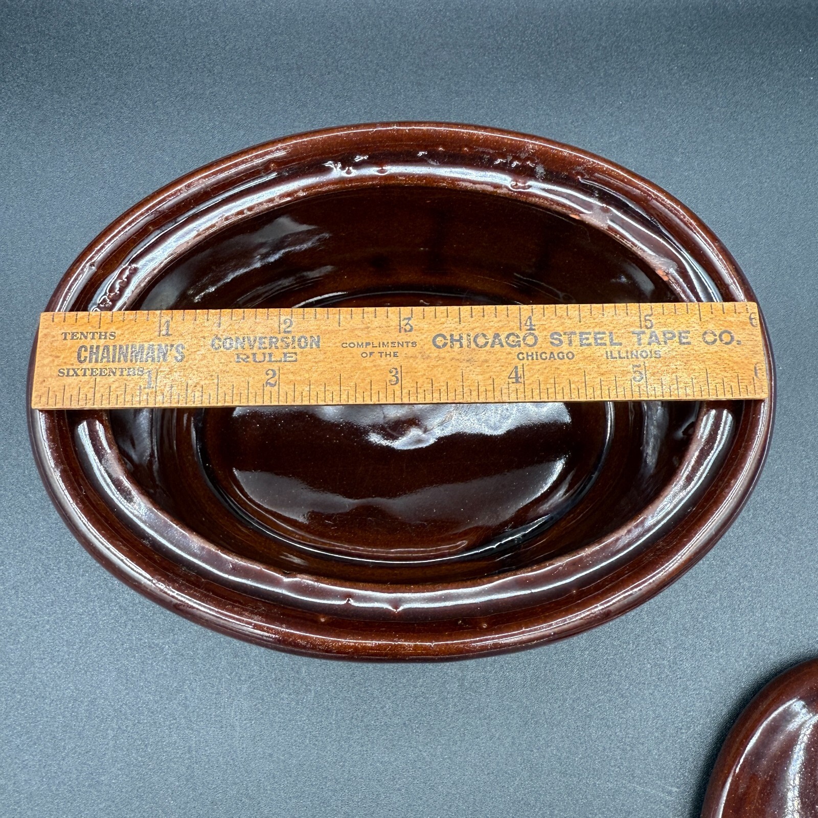 Vintage 3 Tone Pottery Oval Individual Casserole Small Baking Dish w/ Vented Lid