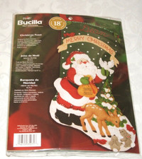 Bucilla Christmas Feast Felt Stocking Kit 85271 Santa Animals Sequins Beads 18"