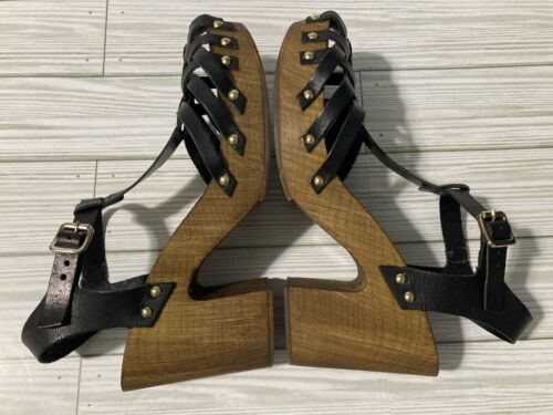 TopShop Czarne sandały skórzane z obcasem blokowym Kostka z ćwiekami Pasek Rozmiar EU 39 /US 7,5 - Zdjęcie 1 z 10