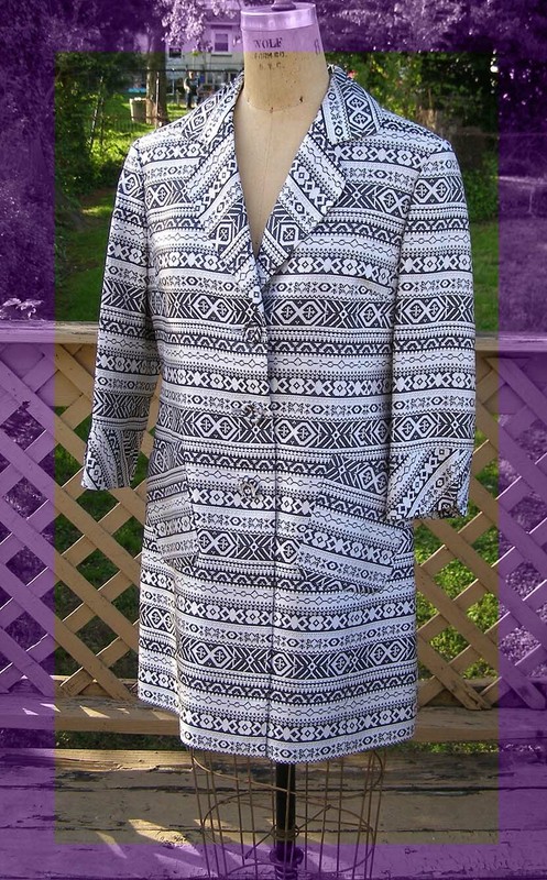 New NINE WEST sz M 8-10 Silk blend Lightweight coat Black White geometric print