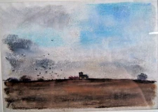 Franz Ehmke*1928 -2018 GDR Painter Tractor in the Field with Crows in Schönfließ