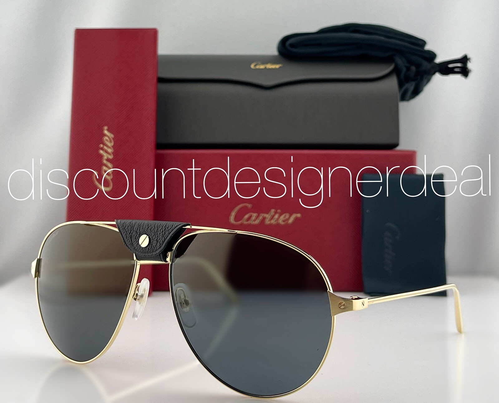 Cartier Santos Aviator Sunglasses CT0038S 016 Gold Frame Gray Gold