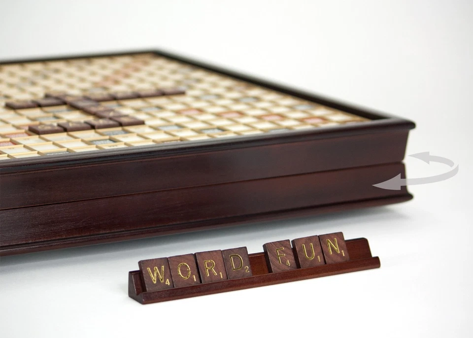 Scrabble Deluxe Edition with Rotating Wooden Game Board Turntable Lazy Susan New - Image 2 of 4