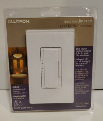 Lutron MAW-600H-WH-C White Digital Fade Single Pole Maestro Dimmer - NEW