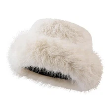 Lady Faux Fur Hat Winter Warm Lined Russian Style Fluffy Bucket Cap Fashion Soft