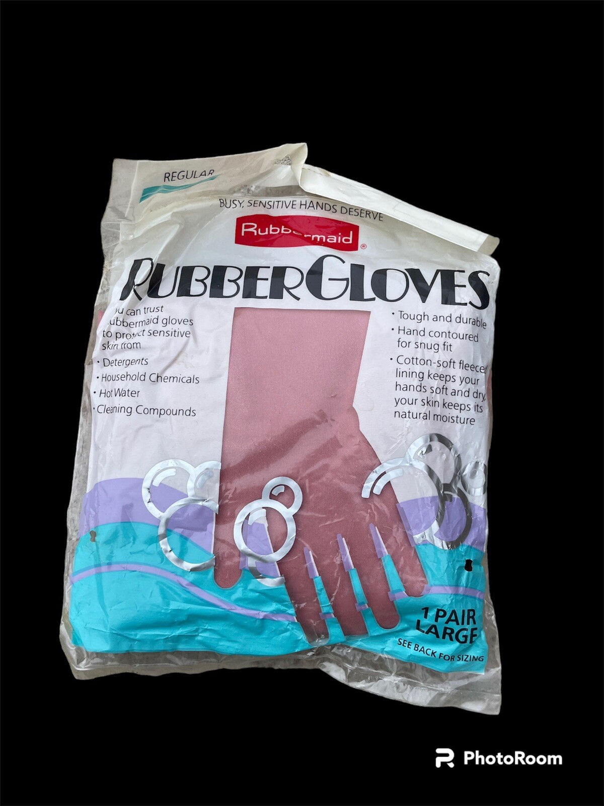 Vintage 1987 Rubbermaid Rubber Gloves Mauve Pink Large New in Package