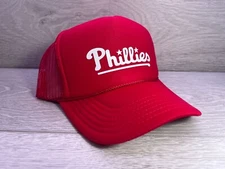 NEW PHILADELPHIA PHILLIES RED CAP 5 PANEL HIGH CROWN TRUCKER SNAPBACK VINTAGE 2