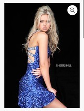 Sherri Hill 51431 Royal Blue Sequin Cocktail Dress Open Back Size