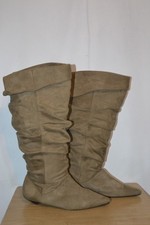 EVANS Flexisole womens khaki soft feel low heel knee high boots UK Size 6.5
