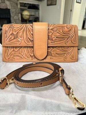 Hand tooled leather clutch crossbody bag Alejandro Yeo