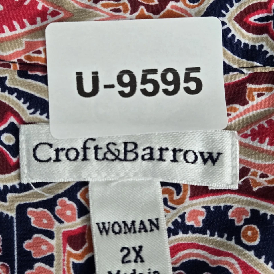 Croft & Barrow Women Blouse 2X Pink Paisley V-Neck Pullover - Image 2 of 4