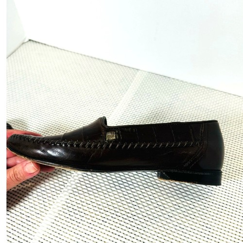 Bruno Magli Croc Embossed Handmade in Italy Women Brown Leather Loafers Shoe 5.5 - Picture 8 of 12