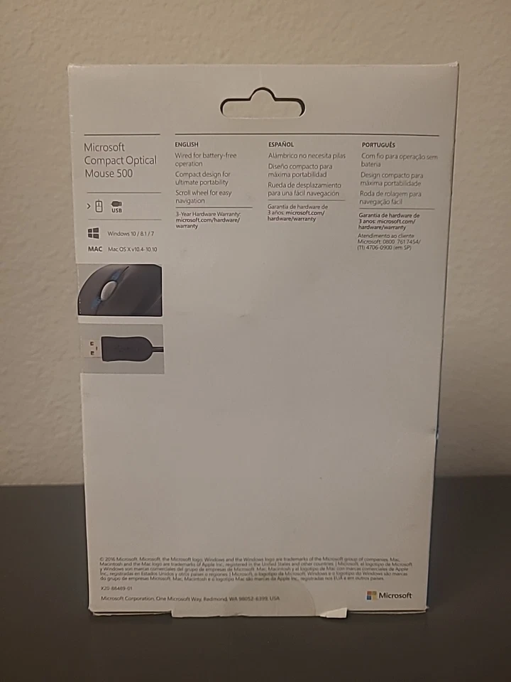 Microsoft Compact Optical 500 Wired USB Scroll Wheel Mouse Model 1344 New Sealed - Image 2 of 4