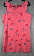 Soft As A Grape Floral Sleeveless Linen Shift Dress Pink Poppy 100% Linen Size M