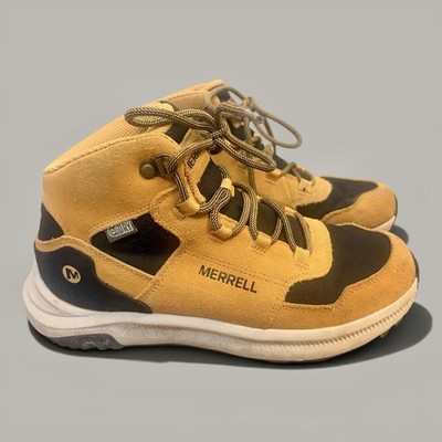 Boys Merrell Ontario Mid Waterproof Hiking Boots SZ 6M Wheat Black Outdoor Shoes