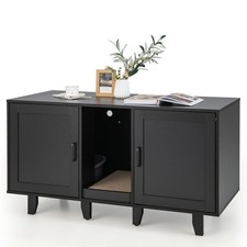 Cat Litter Box Enclosure TV Stand Cabinet Hidden Cat House Washroom W/ 2 Doors