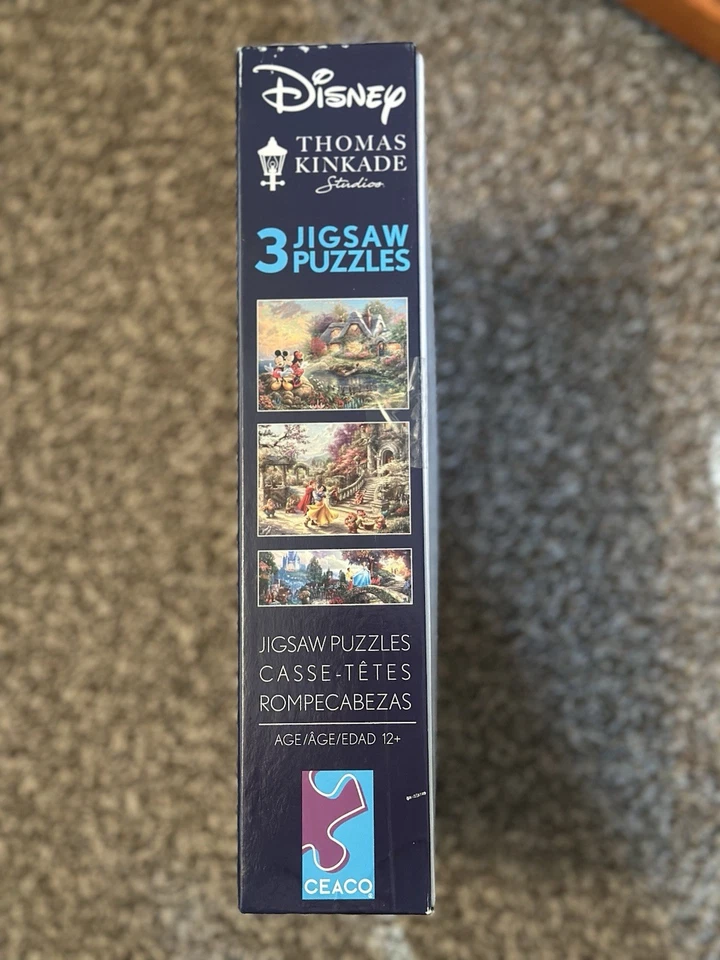 Disney Thomas Kinkade Studios 3 Jigsaw Puzzles Cinderella, Snow White, Mickey - Image 2 of 3