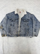Vintage 80s Levi Acid Wash Sherpa Lined Denim Trucker Jacket