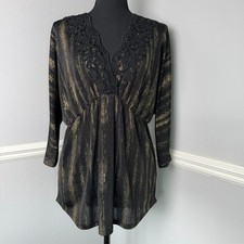 Karen Kane S Black/Gold Metallic Top Cocktail Party Dolman Sleeve Cinch Waist