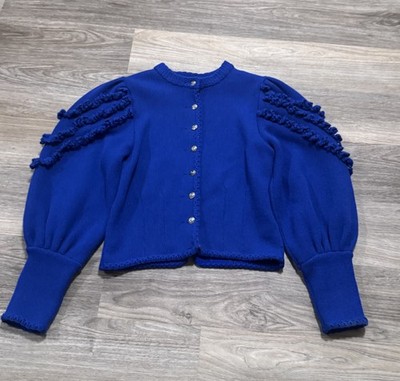 ASTRIFA Cardigan Sweater Balloon Sleeves 100% Wool Jacket Knit Granny Boho 40
