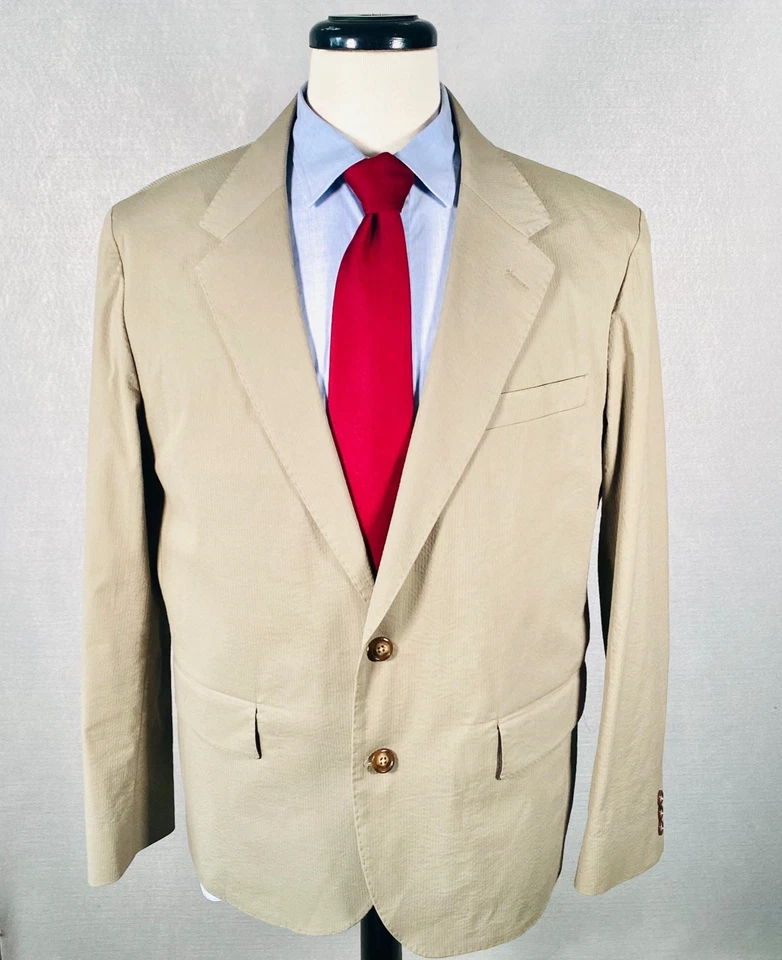 Blazer J Crew Kenmare Blazer Para Hombres 42R Beige Algodón Abrigo Deportivo Chaqueta Seersucker Foto 2 de 4