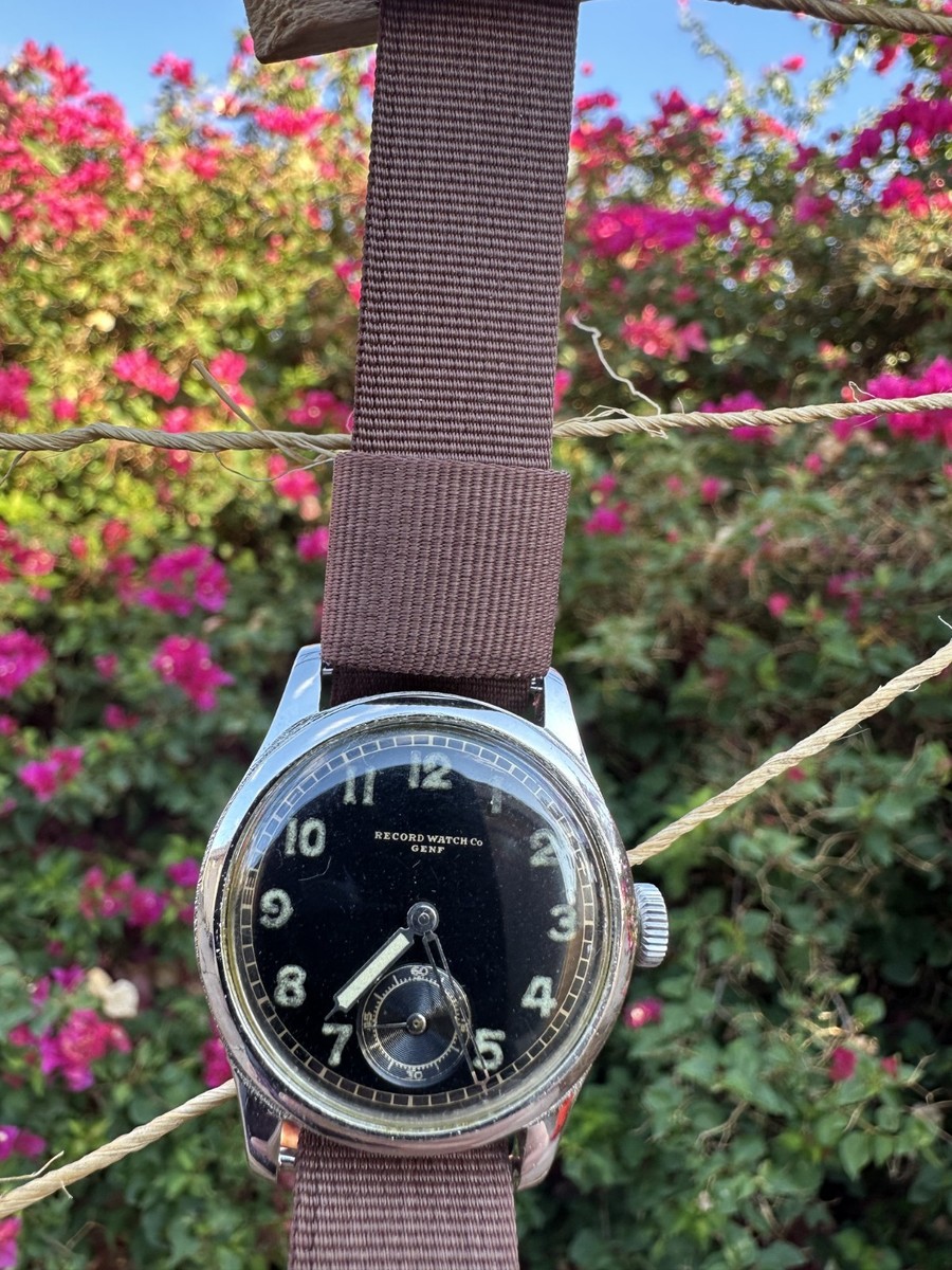 Vintage RECORD Stainless Steel German Military WW2 Mens Watch