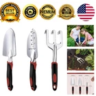 Garden Tool Set 3 Piece Gardening Tools Trowel Transplant Hand Rake Red