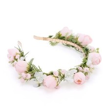 Fairy Flower Crown, Artificial Boho Rose Floral Headpiece - Adjustable  Pink