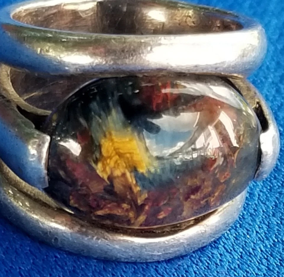Anillo de plata esterlina vintage de pietersita natural y raro - talla 6 ~ ojo de águila Foto 3 de 4