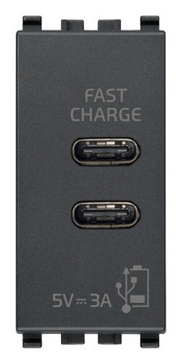 Vimar VM20292.CC, Power Supply: USB-C+C, 3A 120/230VAC, 5V built-in, 1M, Grey, E