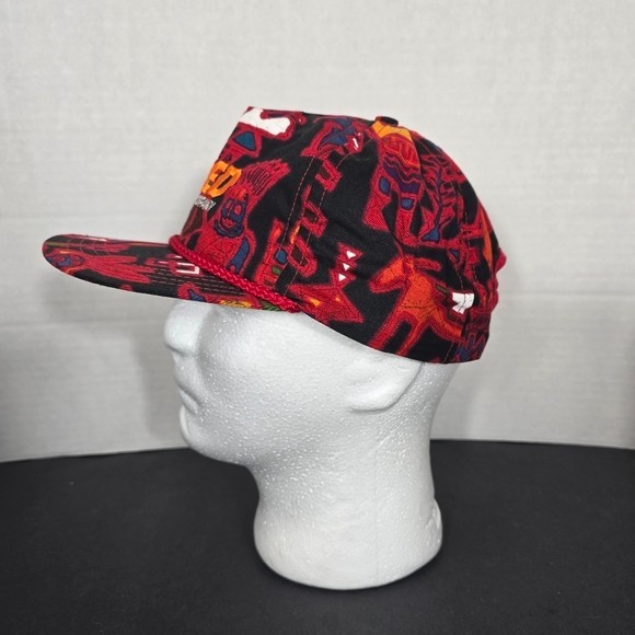 Vintage Tribal Print Reed Tool Company Hat Cap Hook Loop Buckle Red Made In USA View 3