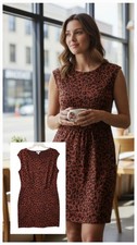 NINE WEST ANIMAL PRINT DRESS STRETCH KNIT SHEATH WORKWEAR CAREER CHEETAH SZ LG