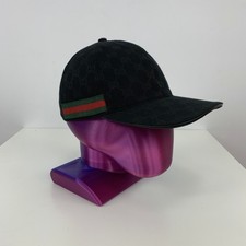 Gucci GG Monogram Pattern Web Stripe Canvas Baseball Cap Head Hat Black Size M
