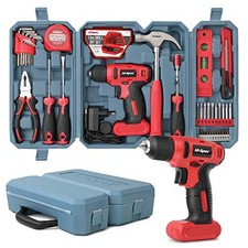 57 Piece Red 8V Electric Power Drill Driver & Home DIY Tool Kit Set. Complete