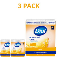 Dial Antibacterial Deodorant Bar Soap, Advanced Clean, Gold, 4 oz, 12 Bars, 3 PK