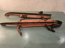 Antique Late 19th Century Pair Of Wood & Leather IceSkates-Very Good