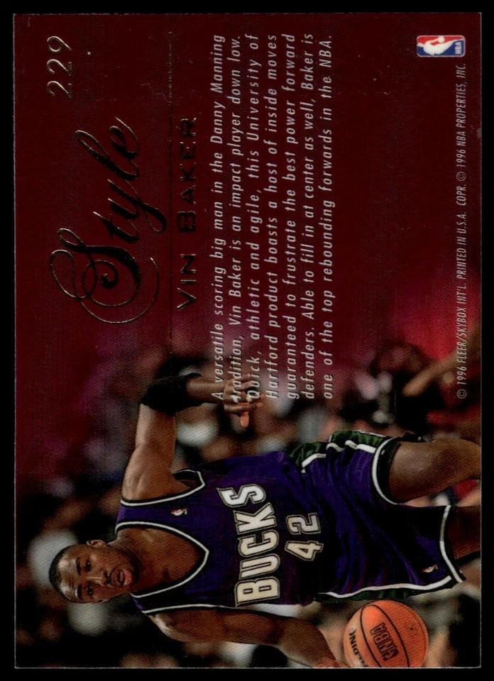 1995-96 Flair #229 Vin Baker - Image 2 of 2