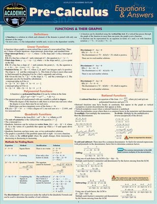 Pre-Calculus Equations & Answers: A Quickstudy Laminated Reference Guide by Expo