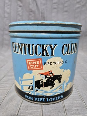 Kentucky Club Pipe Tobacco Vintage Tin Can Large Blue Container Race Horse  PA 55