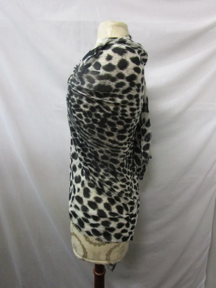 ECHO Wrap Large Scarf 80" x 31" Sheer Leopard Animal Print Black Gray White - Image 3 of 4