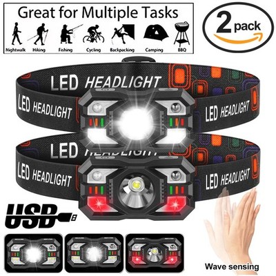 2Pack Headlamp Rechargeable, LED Headlamp with Red Light For Running Hunting