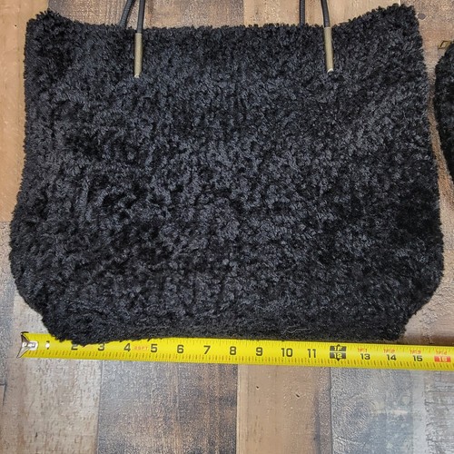 Anthropologie Tote Purse Sherpa Bag Black Leather Straps w/ Pouch Wallet - Picture 12 of 13